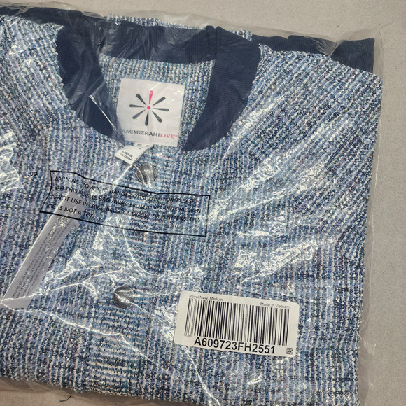 Isaac Mizrahi Live! Women's Boucle Tweed Bomber Jacket Royal Navy Sz L - NEW - Picture 7 of 7